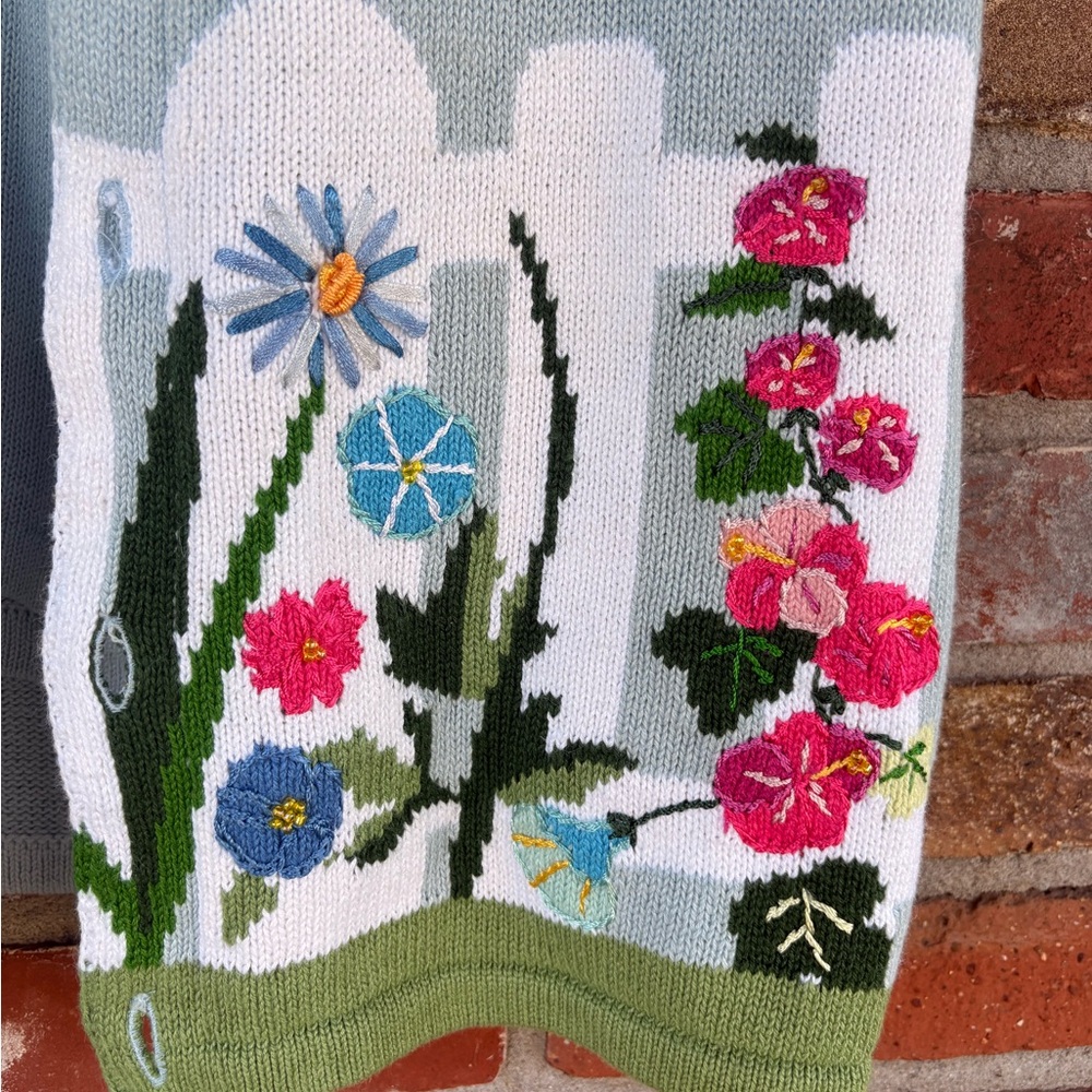 Storybook Knits Short Sleeve Sweater Set Garden Spring Flowers Preowned - Picture 6 of 8
